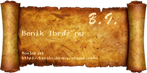 Benik Ibrány névjegykártya